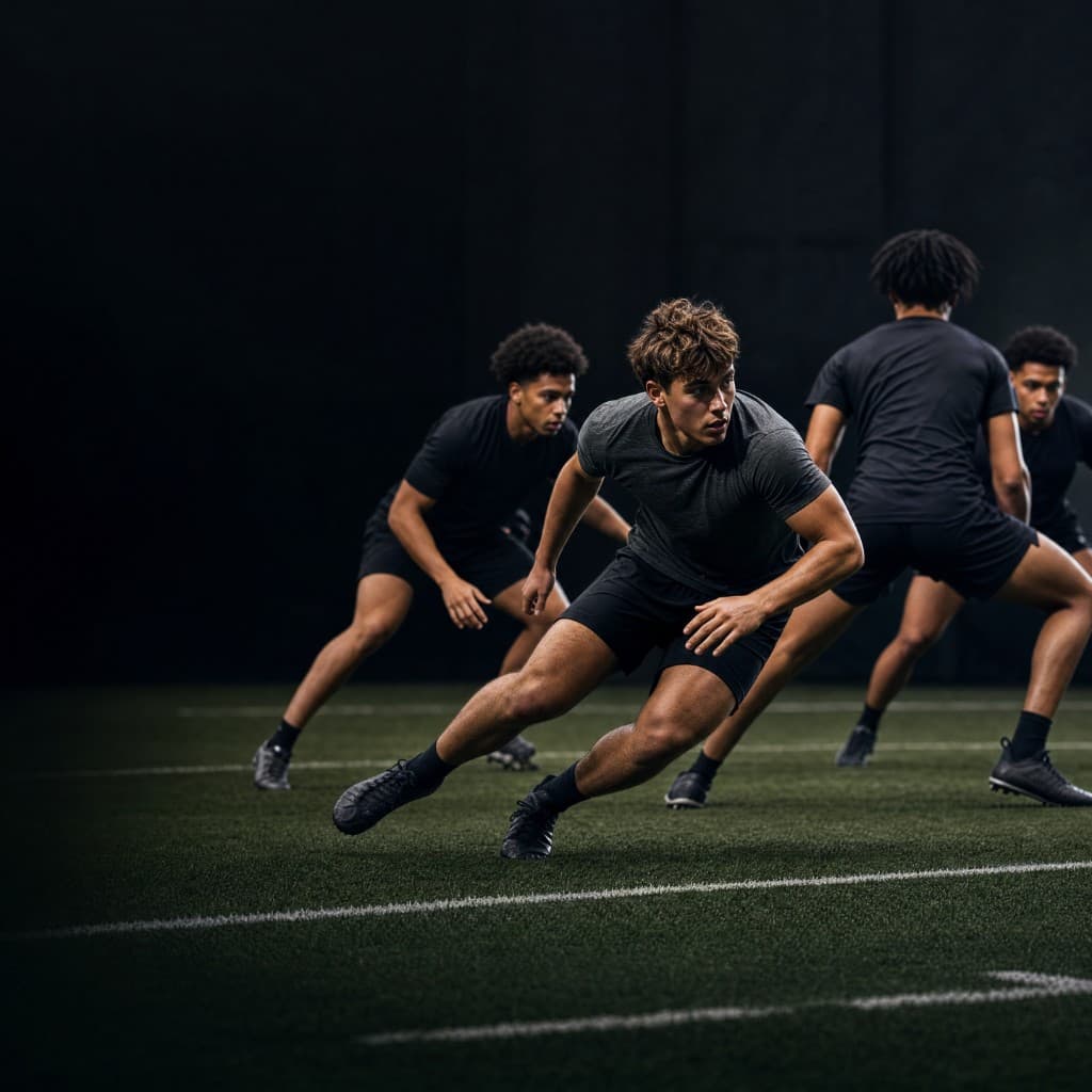 Football athletes training explosive lateral movement